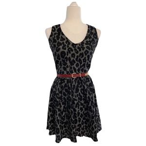 HeartSoul Black & Gray Animal Print Sleeveless Fit & Flare Dress - Size Small
